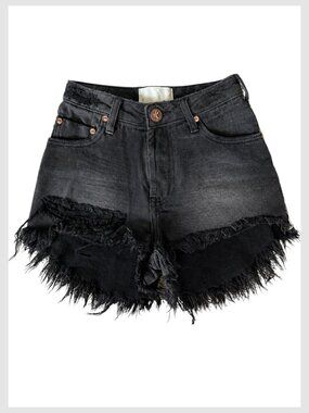 One Teaspoon Bonitas Black Denim Cutoff Shorts Frayed Hem XXS